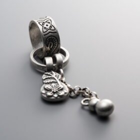 925 Silver-Vintage-Circular Gourd Loose Sliding Ring Pendant-66mm