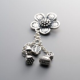 925 Silver-Vintage-Flower Money Bag Lotus Pod Tassel Pendant-54mm