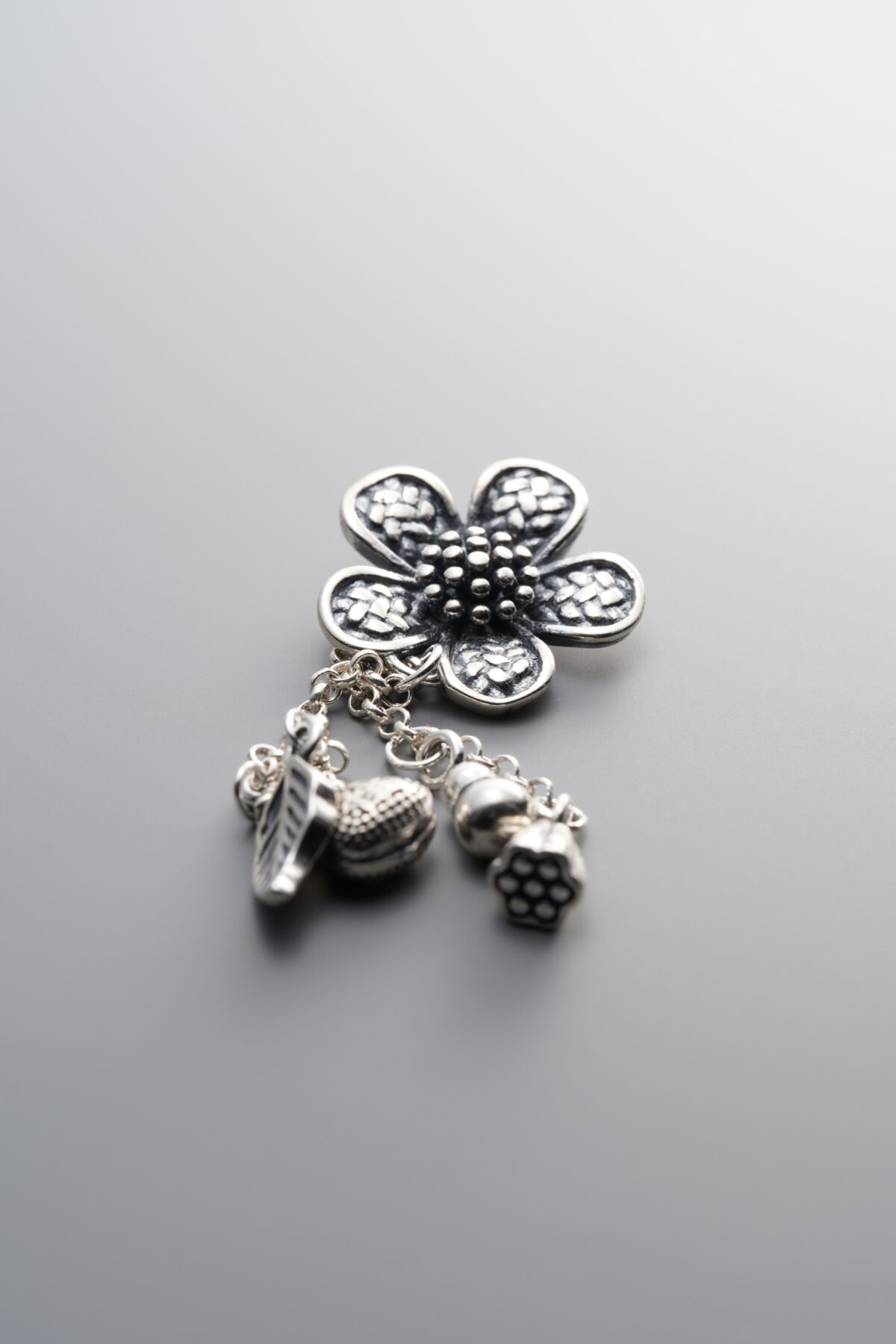 925 Sterling Silver-Antiqued-Fortune Bag Lotus Pod Tassel Pendant-54mm - Image 2