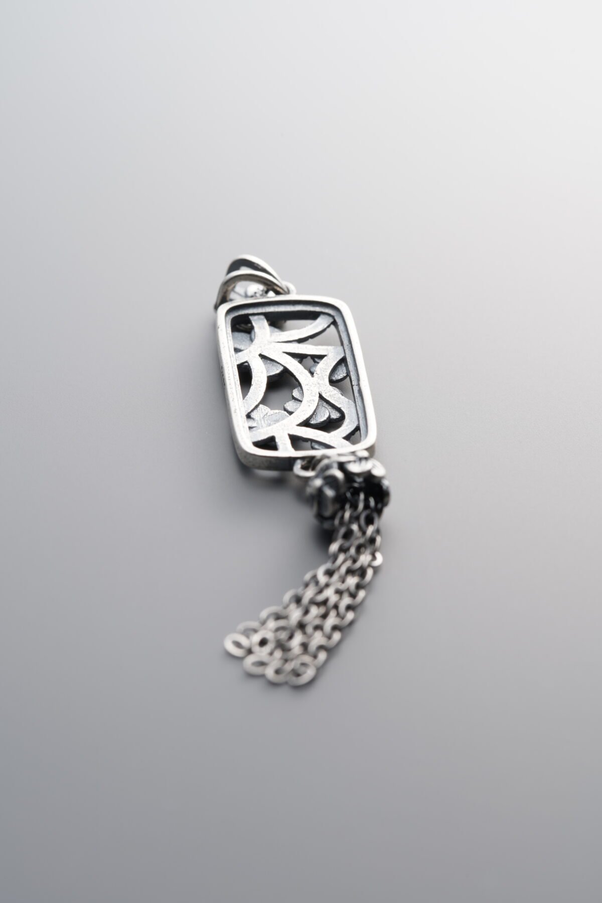 925 Sterling Silver-Antiqued-Openwork Floral Plaque Tassel Pendant-54mm - Image 1