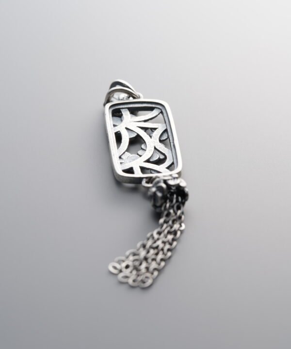 925 Silver-Vintage-Openwork Floral Plaque Tassel Pendant-54mm