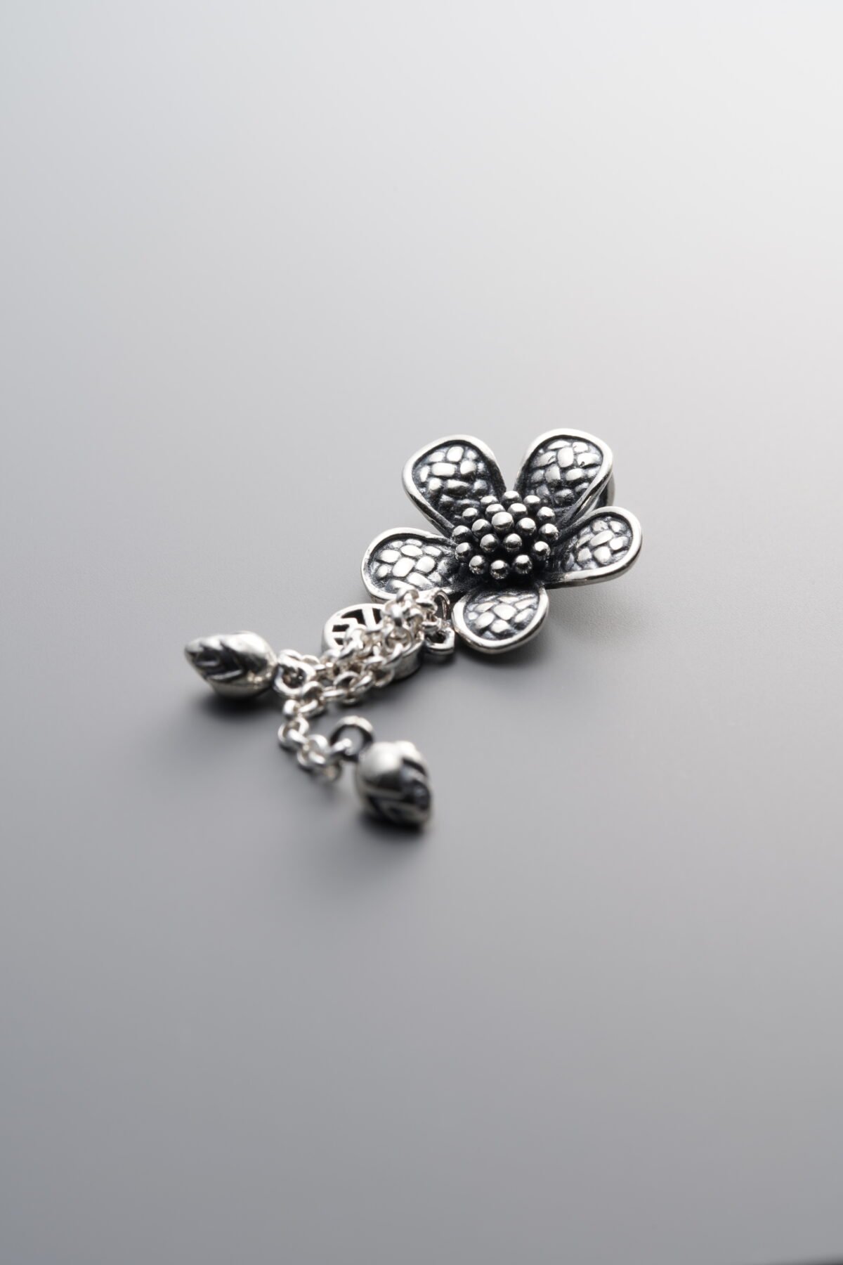 925 Sterling Silver-Antiqued-Tassel Flower Pendant-46mm - Image 3