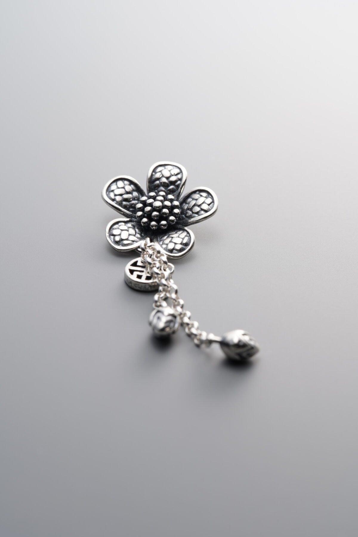 925 Sterling Silver-Antiqued-Tassel Flower Pendant-46mm - Image 1