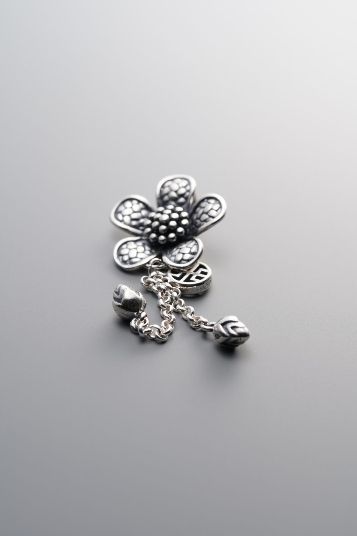 925 Sterling Silver-Antiqued-Tassel Flower Pendant-46mm - Image 2