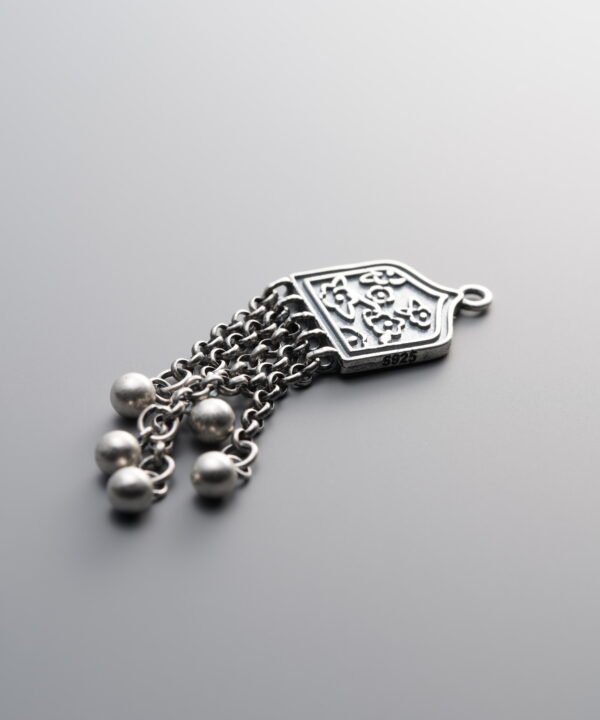 925 Sterling Silver-Antiqued-Dainty Flower Square Plaque Tassel Pendant-45mm