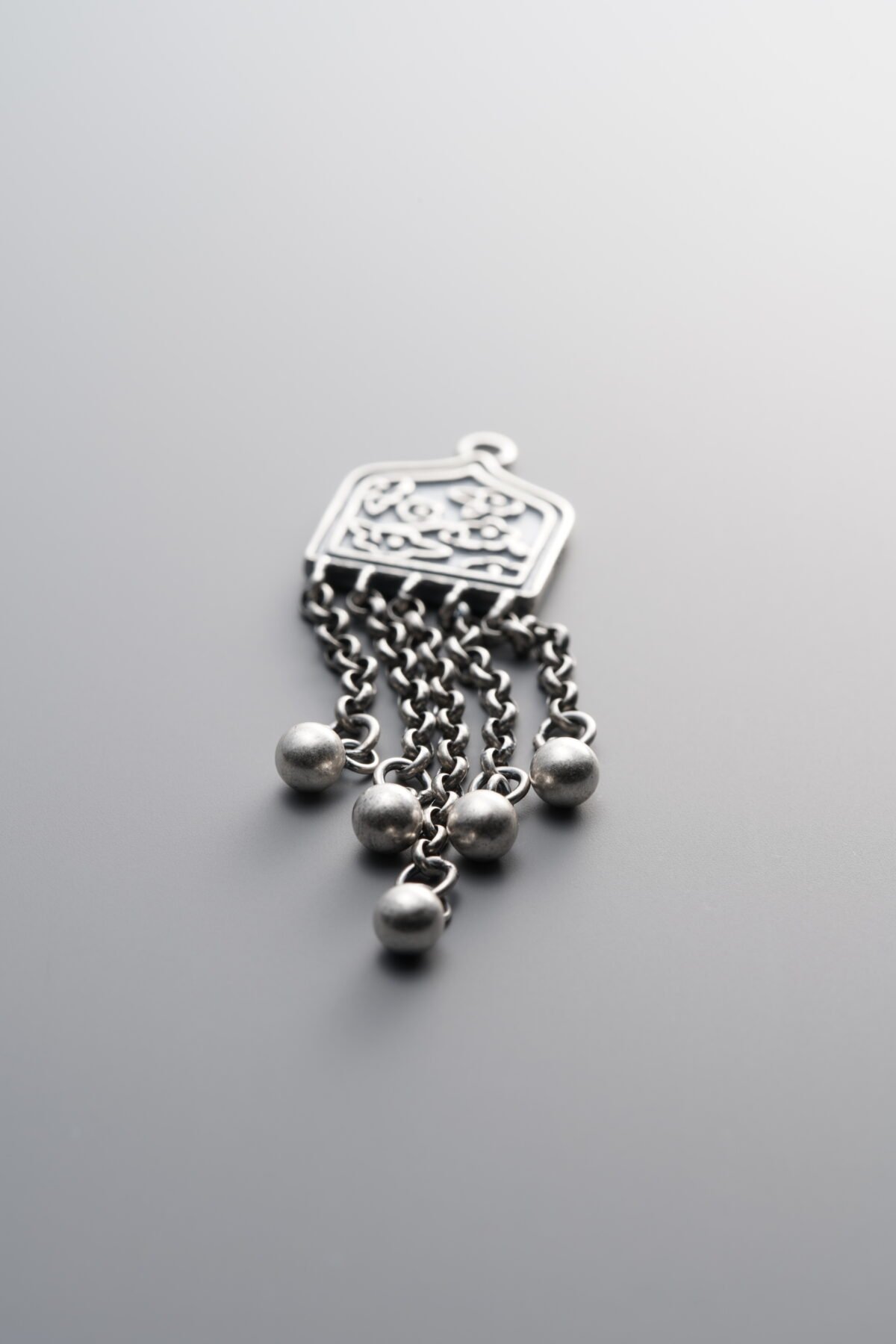 925 Sterling Silver-Antiqued-Dainty Flower Square Plaque Tassel Pendant-45mm - Image 2