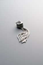 925 Sterling Silver-Antiqued-Xi Character Happiness Tassel Pendant-38mm - Image 3