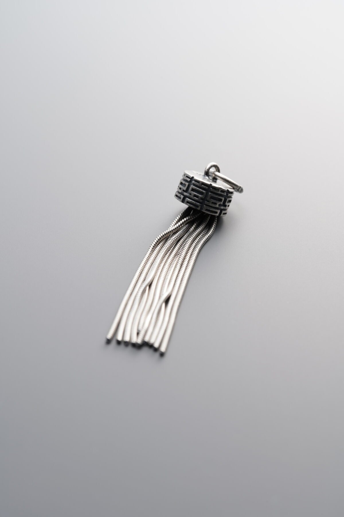 925 Sterling Silver-Antiqued-Xi Character Happiness Tassel Pendant-38mm - Image 2