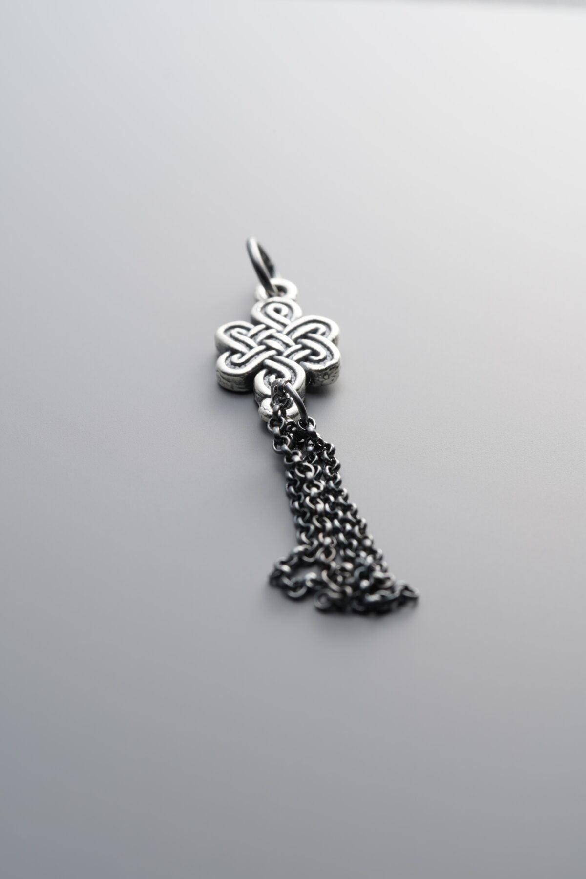 925 Sterling Silver-Antiqued-Chinese Knot Tassel Pendant-53mm - Image 1