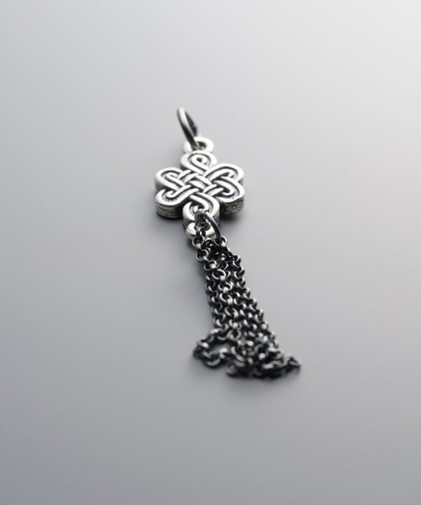 925 Sterling Silver-Antiqued-Chinese Knot Tassel Pendant-53mm