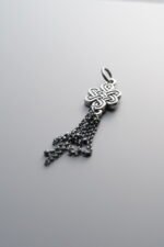 925 Sterling Silver-Antiqued-Chinese Knot Tassel Pendant-53mm - Image 2