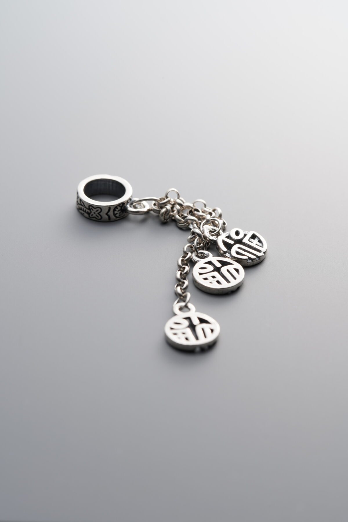 925 Sterling Silver-Antiqued-Circular "Fu" Character Tassel Pendant-54mm - Image 3