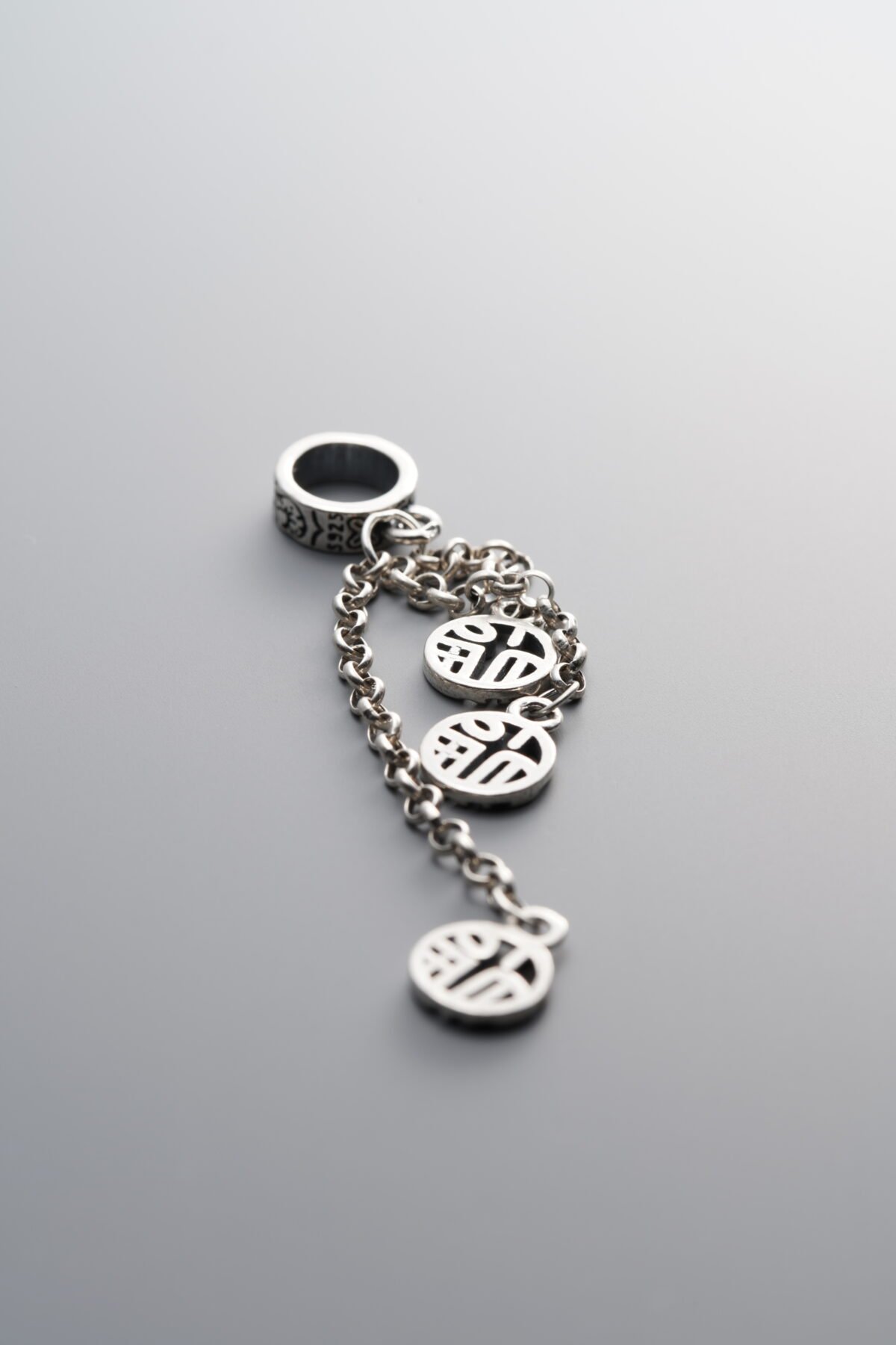 925 Sterling Silver-Antiqued-Circular "Fu" Character Tassel Pendant-54mm - Image 1