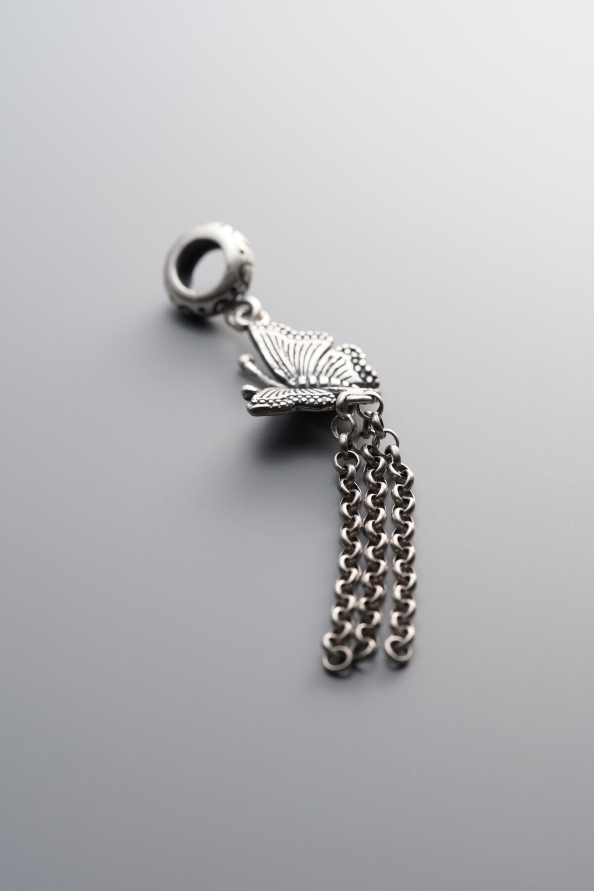925 Sterling Silver-Antiqued-Butterfly Circular Tassel Pendant-57mm - Image 2