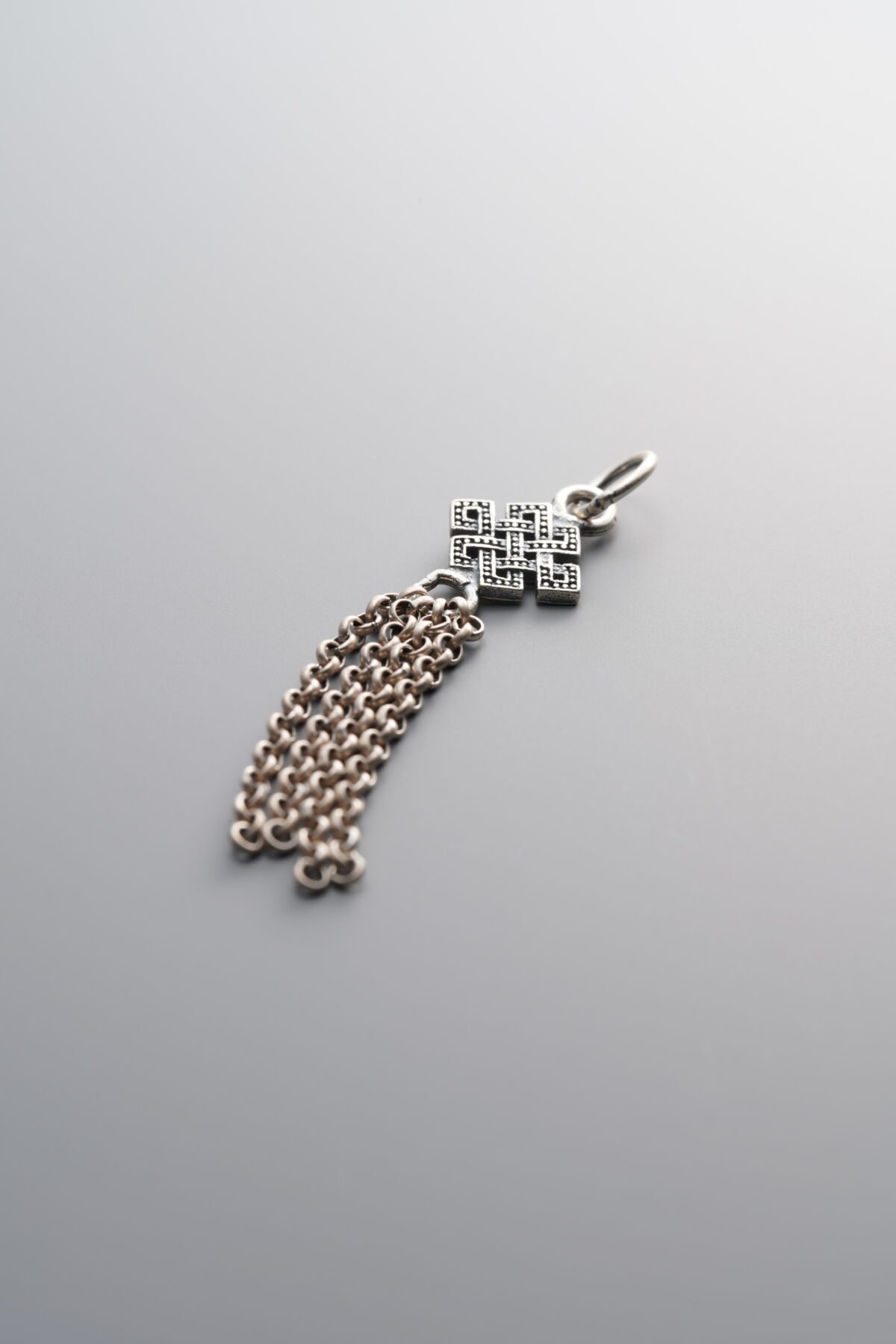 925 Sterling Silver-Antiqued-Chinese Knot Tassel Pendant-39mm - Image 1
