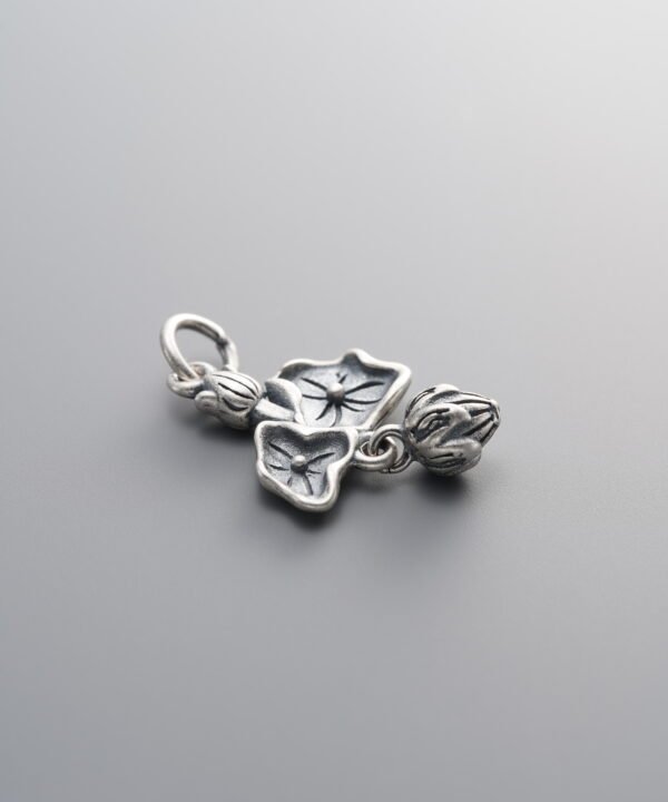 925 Sterling Silver-Antiqued-Lotus Leaf and Lotus Flower Pendant-22mm