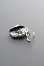 925 Sterling Silver-Antiqued-Lotus Leaf Pendant-14mm - Image 3