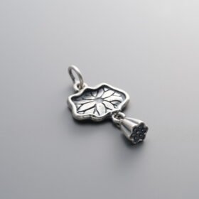 925 Sterling Silver-Antiqued-Lotus Leaf and Lotus Flower Pendant-22mm