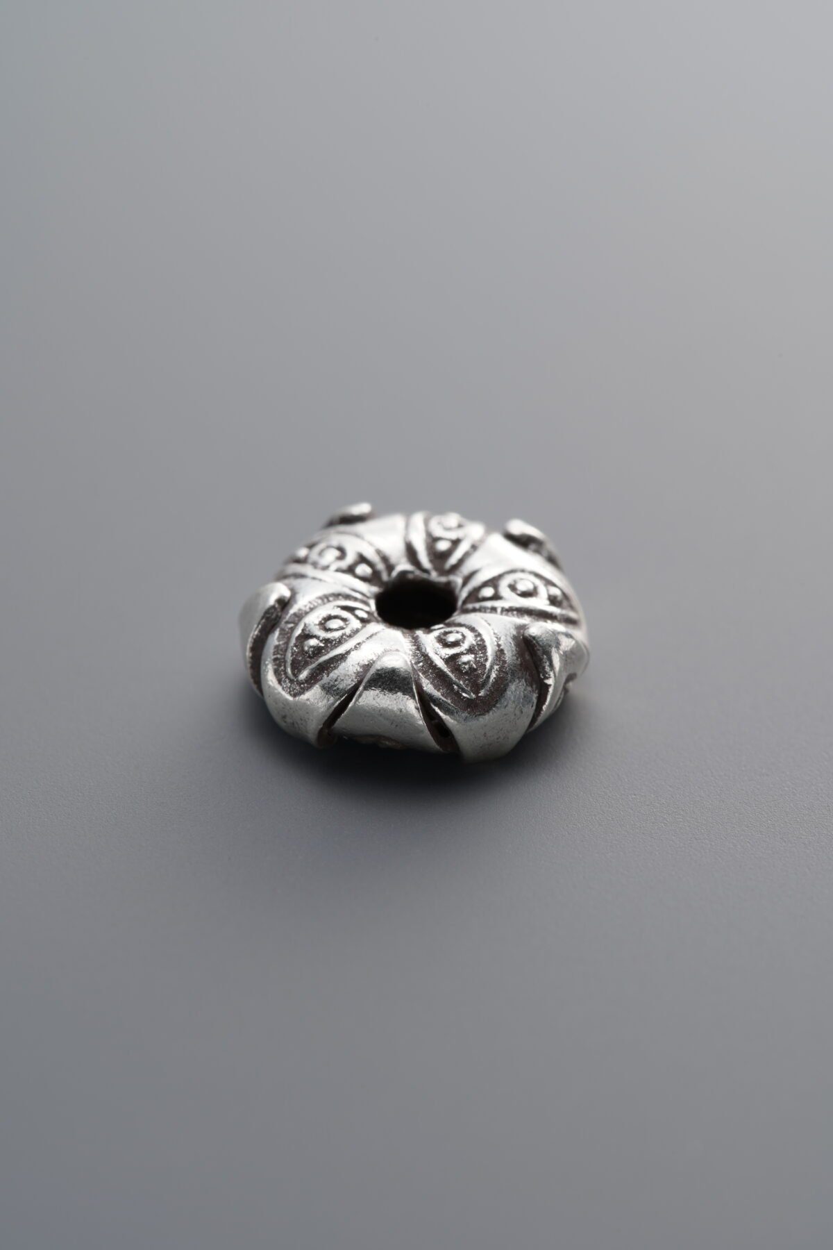 925 Sterling Silver-Antiqued-Flat Flower Bud Spacer Bead-10mm - Image 2