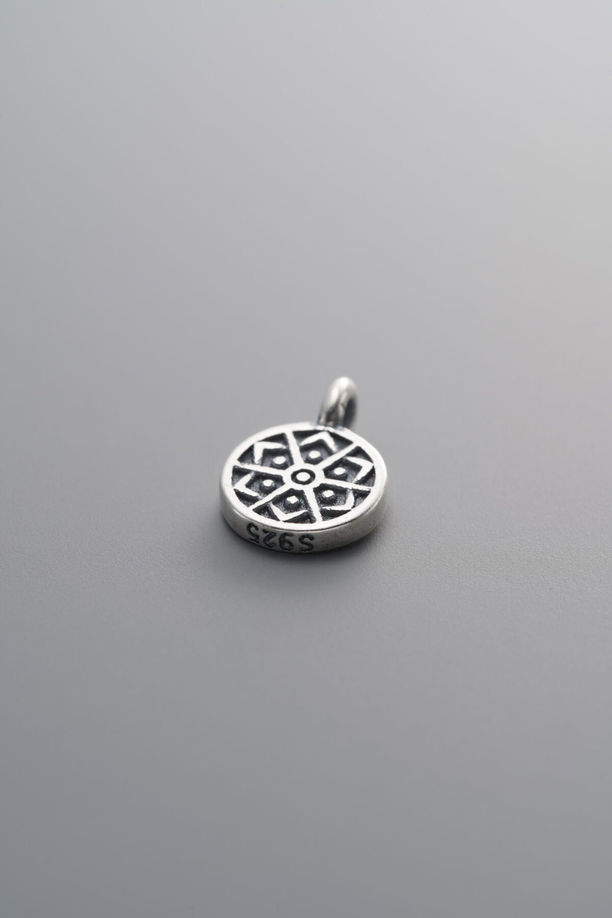 925 Sterling Silver-Antiqued-Sun Square Plaque Pendant-11mm - Image 2