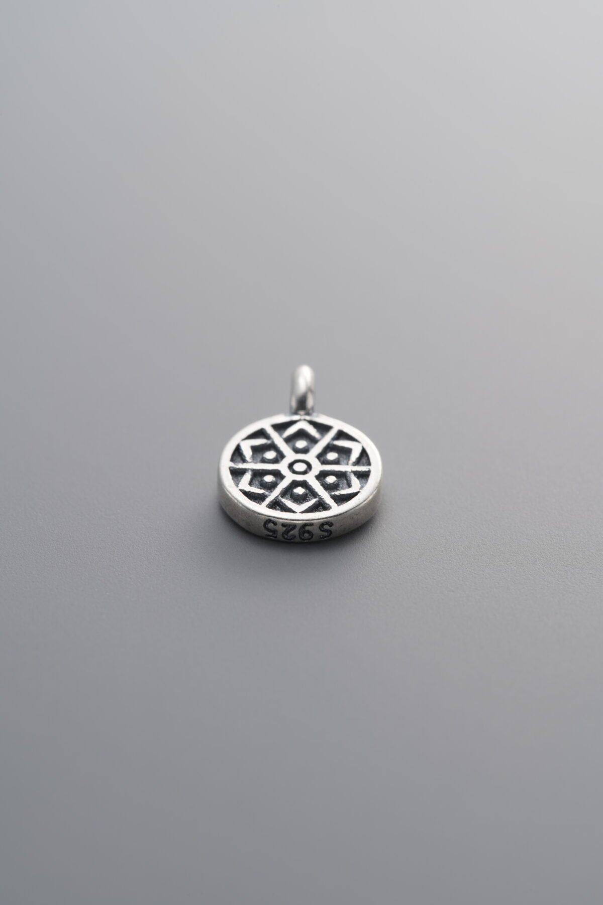 925 Sterling Silver-Antiqued-Sun Square Plaque Pendant-11mm - Image 1