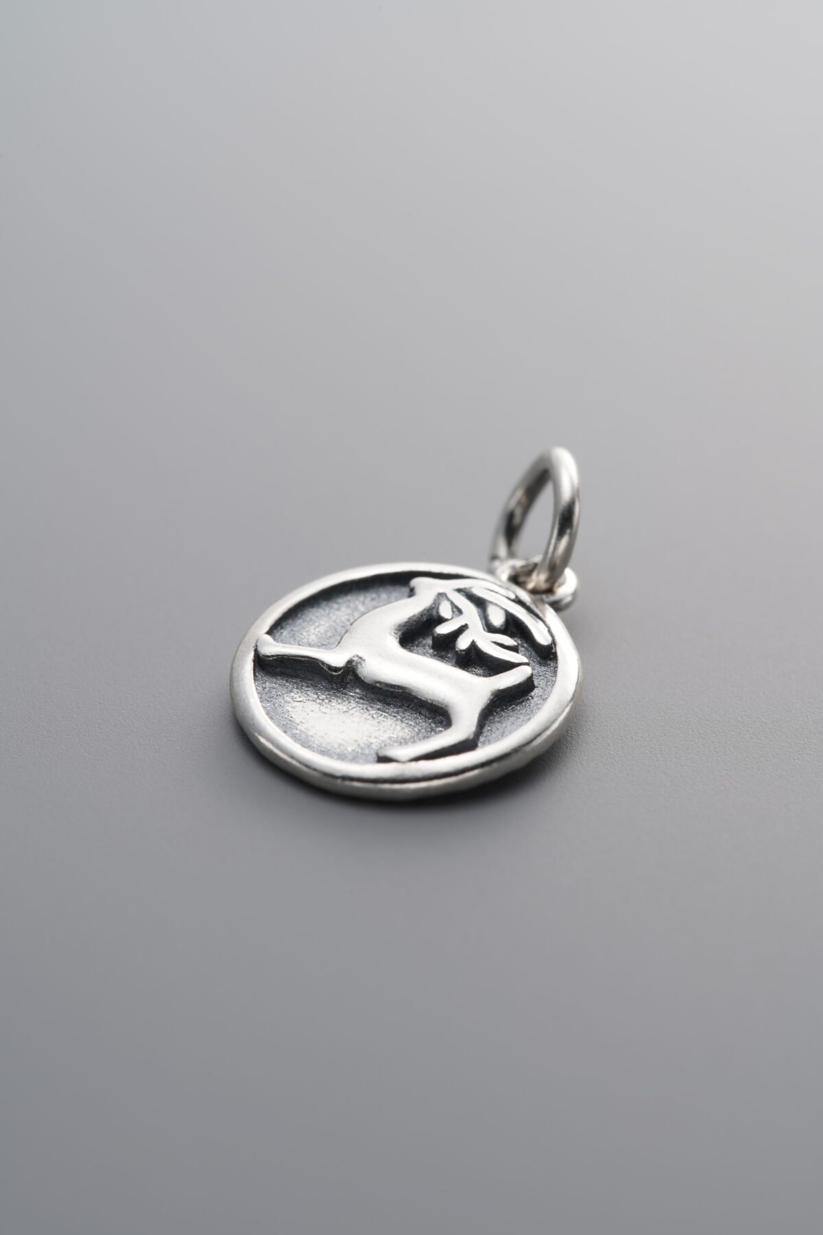 925 Sterling Silver-Antiqued-Petite Deer Square Plaque Pendant-14mm - Image 3
