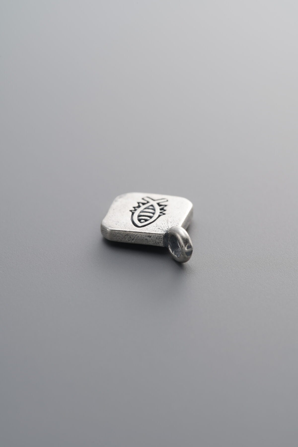 925 Sterling Silver-Antiqued-Fish Square Plaque Pendant-12mm - Image 3