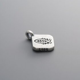 925 Silver-Vintage-Fish Square Plate Pendant-12mm