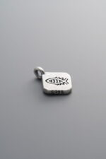 925 Sterling Silver-Antiqued-Fish Square Plaque Pendant-12mm