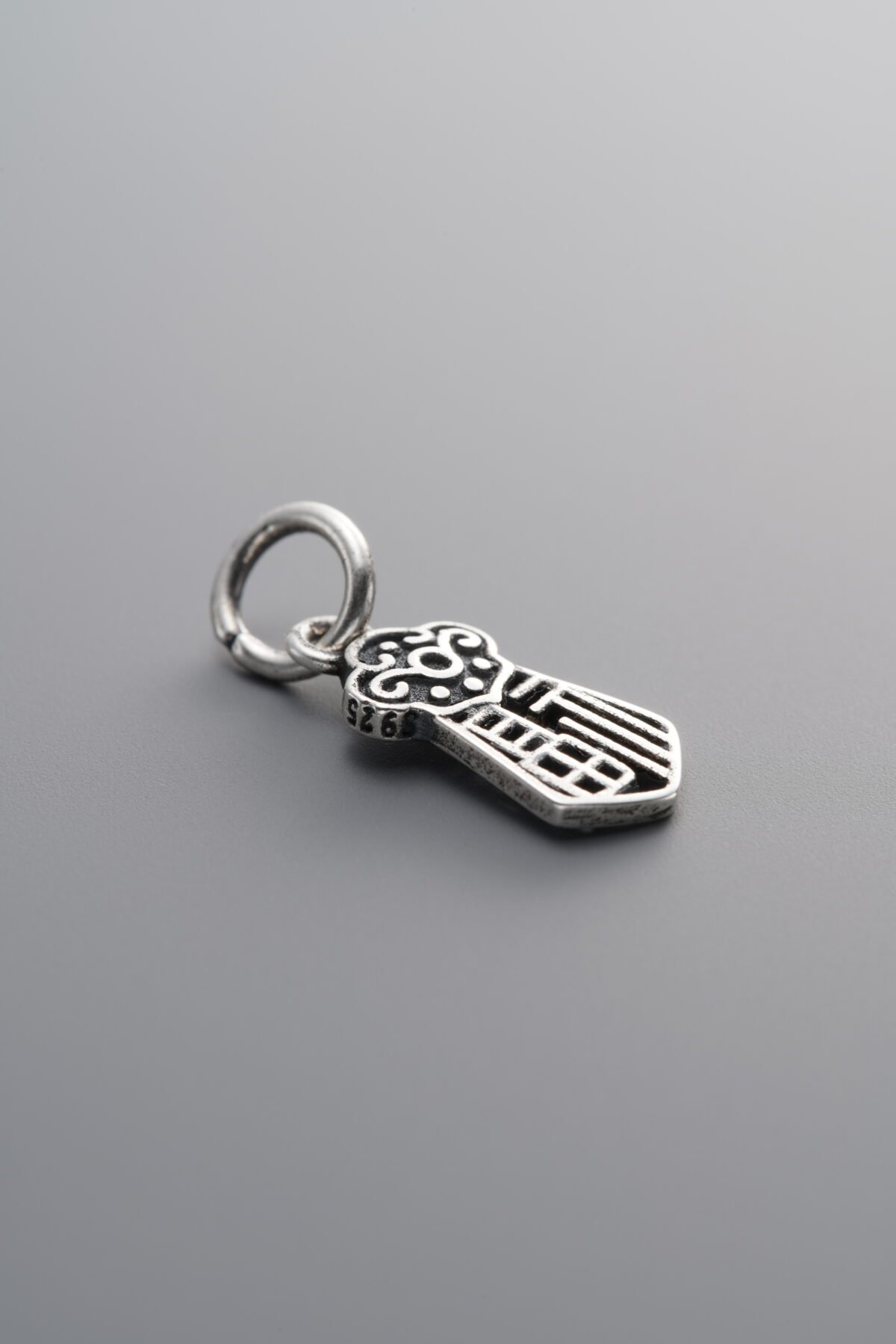 925 Sterling Silver-Antiqued-Fu Character Sword Pendant-14mm - Image 3