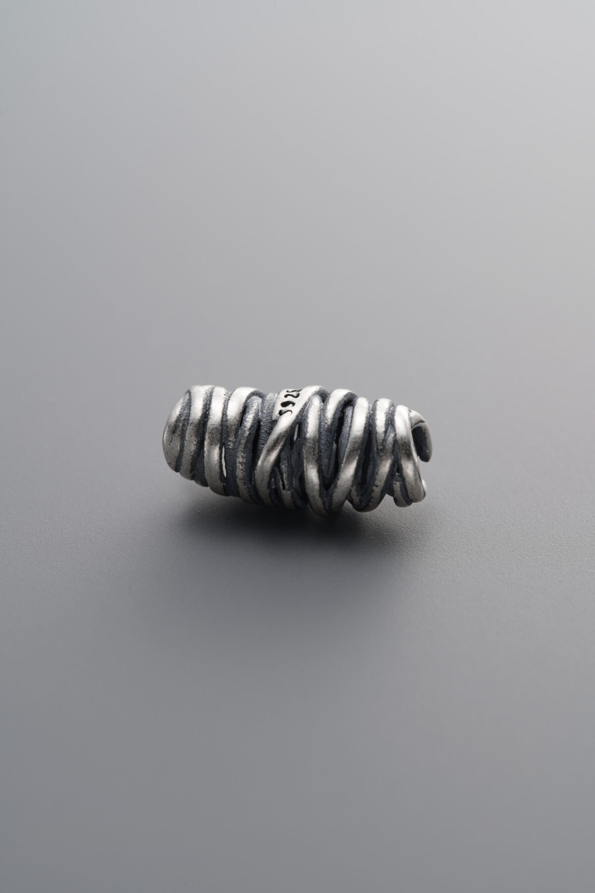 925 Sterling Silver-Antiqued-Wrapped Barrel Bead-12mm - Image 2