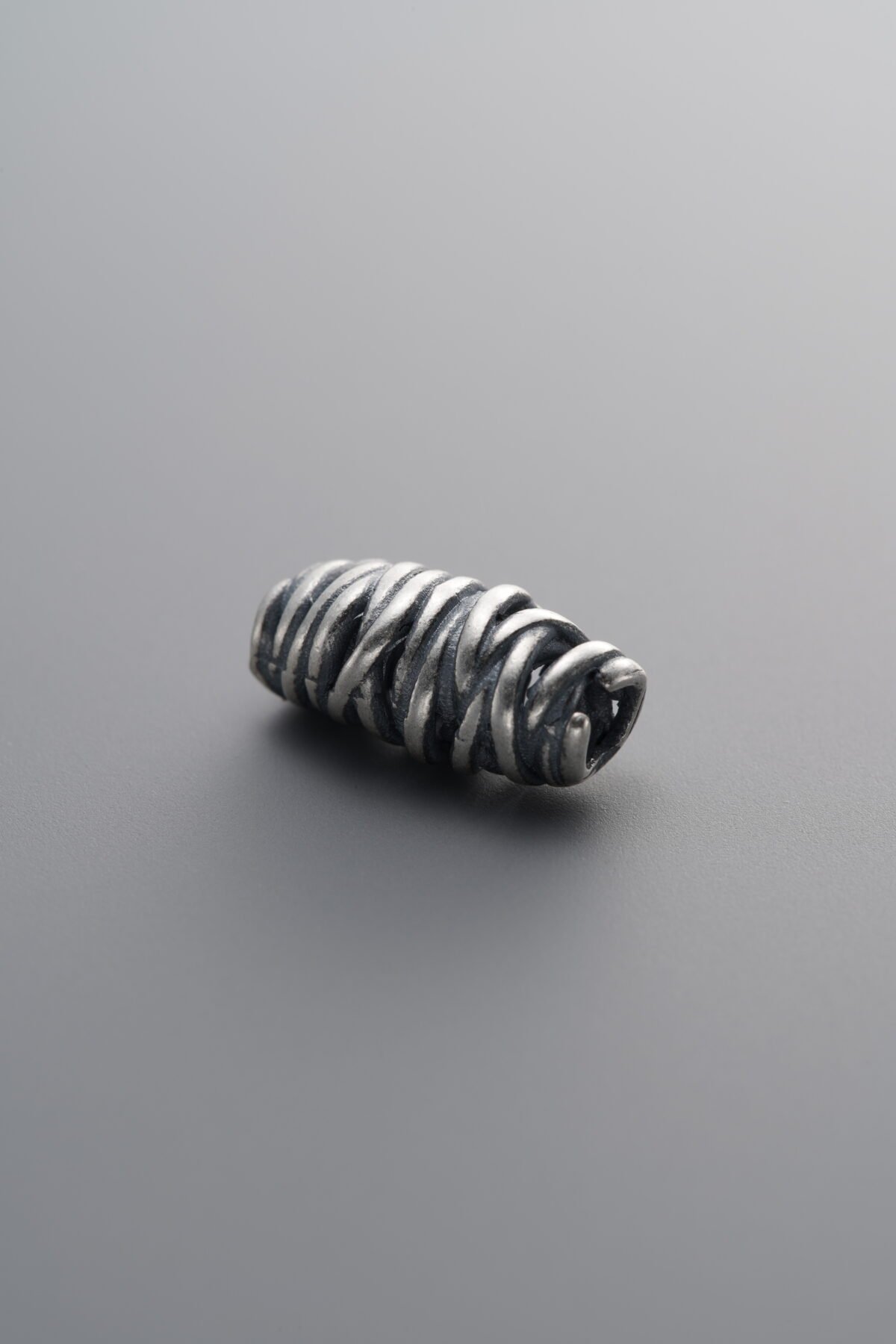 925 Sterling Silver-Antiqued-Wrapped Barrel Bead-12mm - Image 1