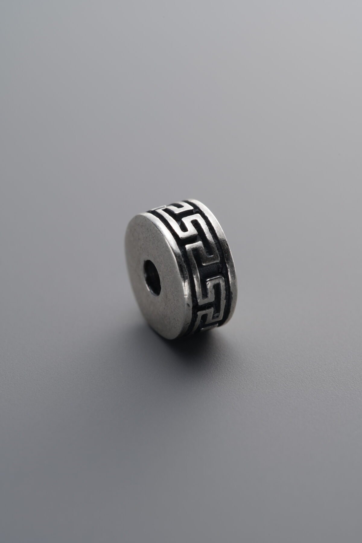 925 Sterling Silver-Antiqued-Key Pattern Spacer Bead-8mm - Image 1