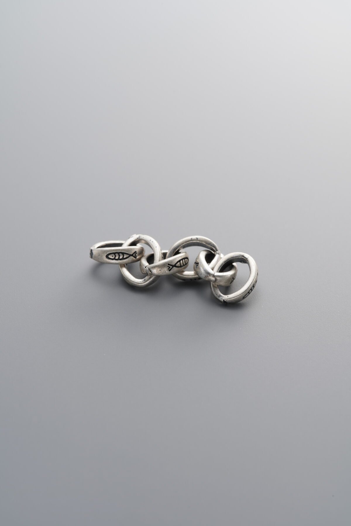 925 Sterling Silver-Antiqued-Dainty Fish Six-Link Connector Chain-32mm - Image 3