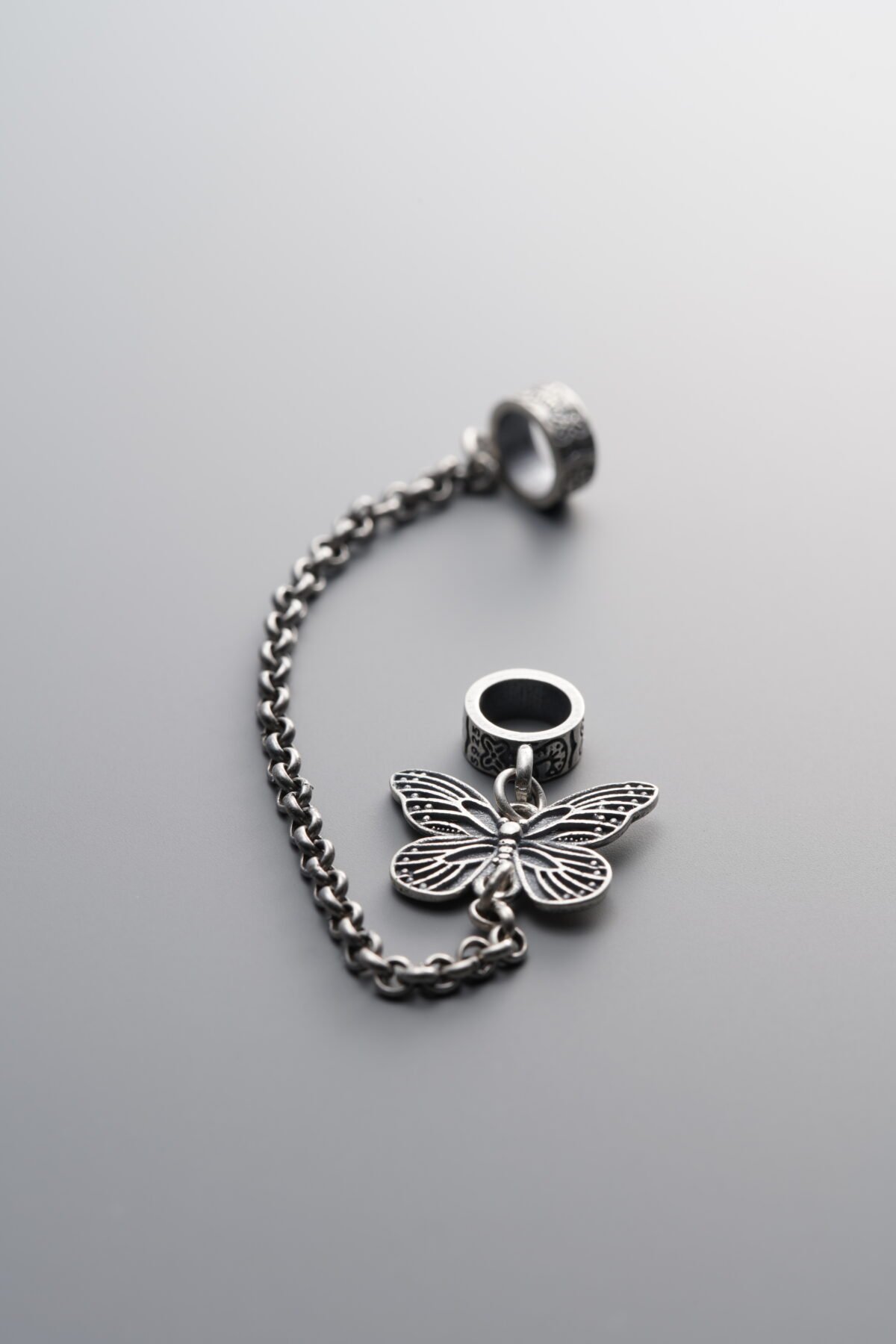 925 Sterling Silver-Antiqued-Circular Butterfly Connecting Chain-88mm - Image 1