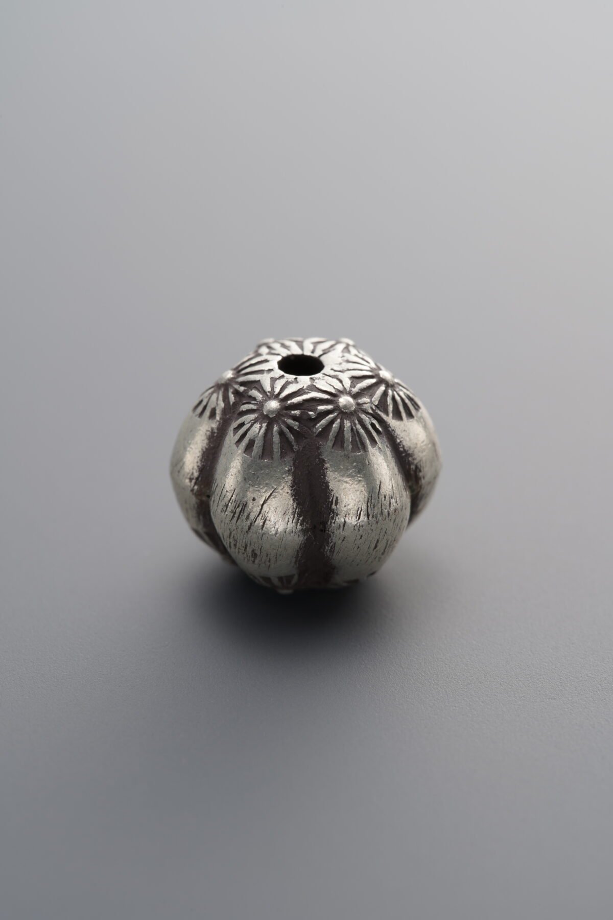 925 Sterling Silver-Antiqued-Printed Melon Pattern Spacer Bead-11mm - Image 2