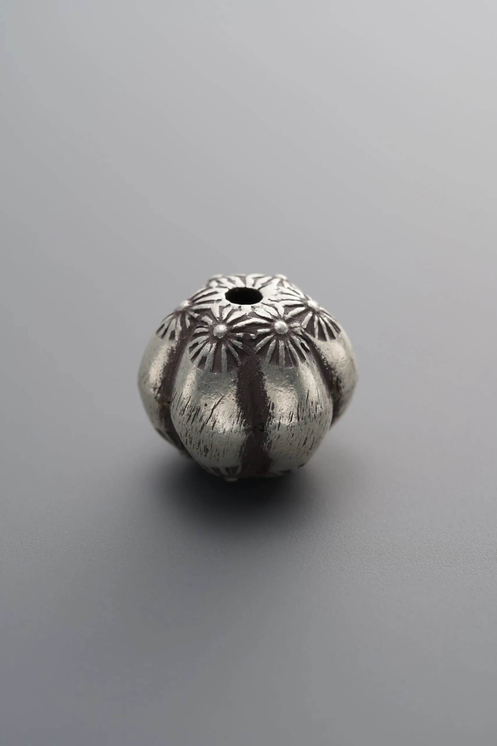 925 Sterling Silver-Antiqued-Printed Melon Pattern Spacer Bead-11mm - Image 2