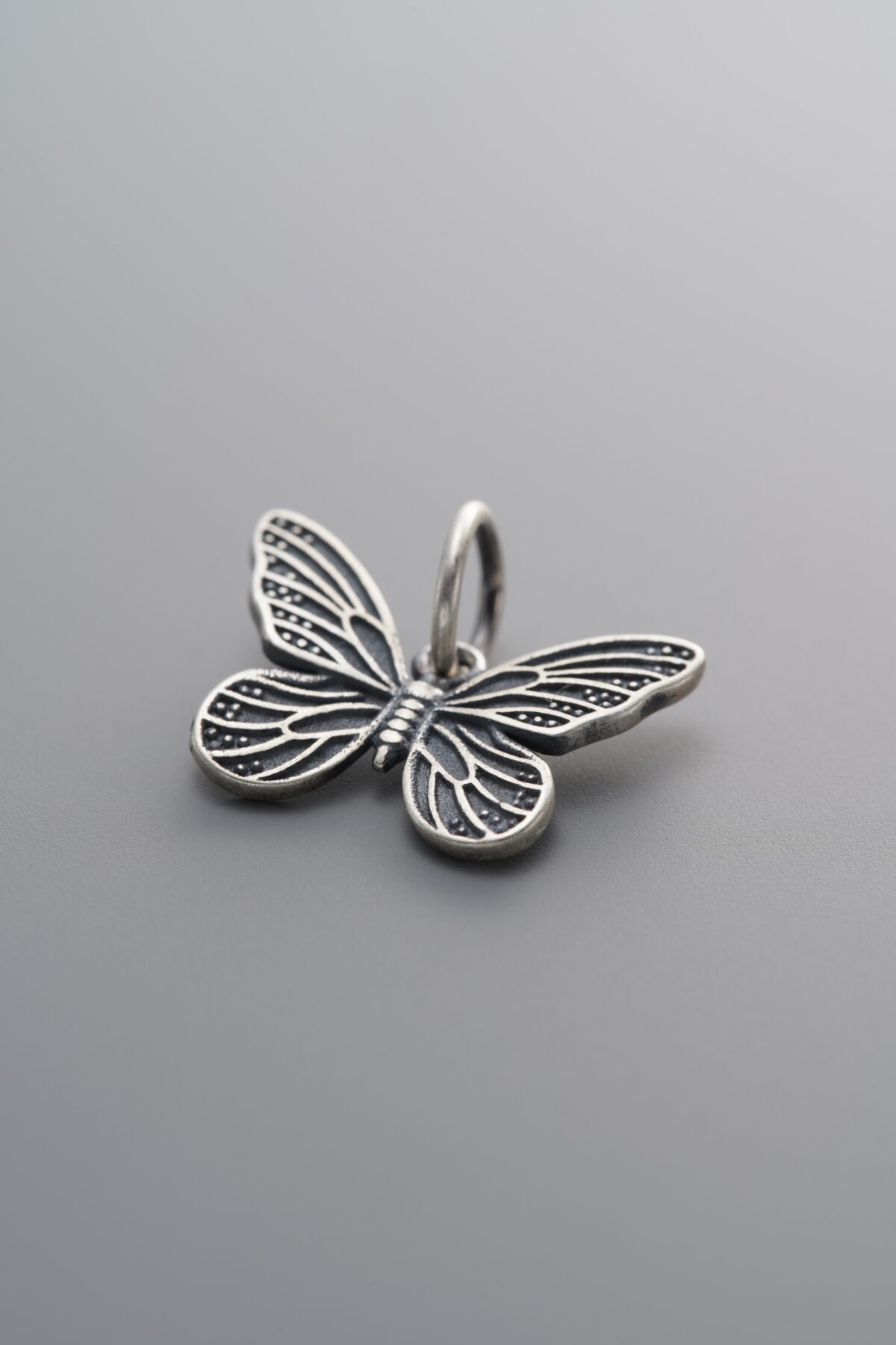 925 Sterling Silver-Antiqued-Antique Finish Butterfly Pendant-15mm - Image 1