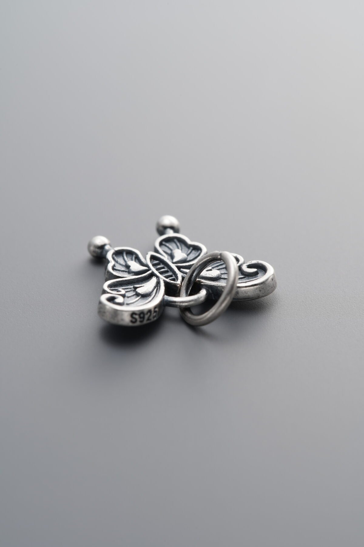 925 Sterling Silver-Antiqued-Butterfly Pendant-13mm - Image 2
