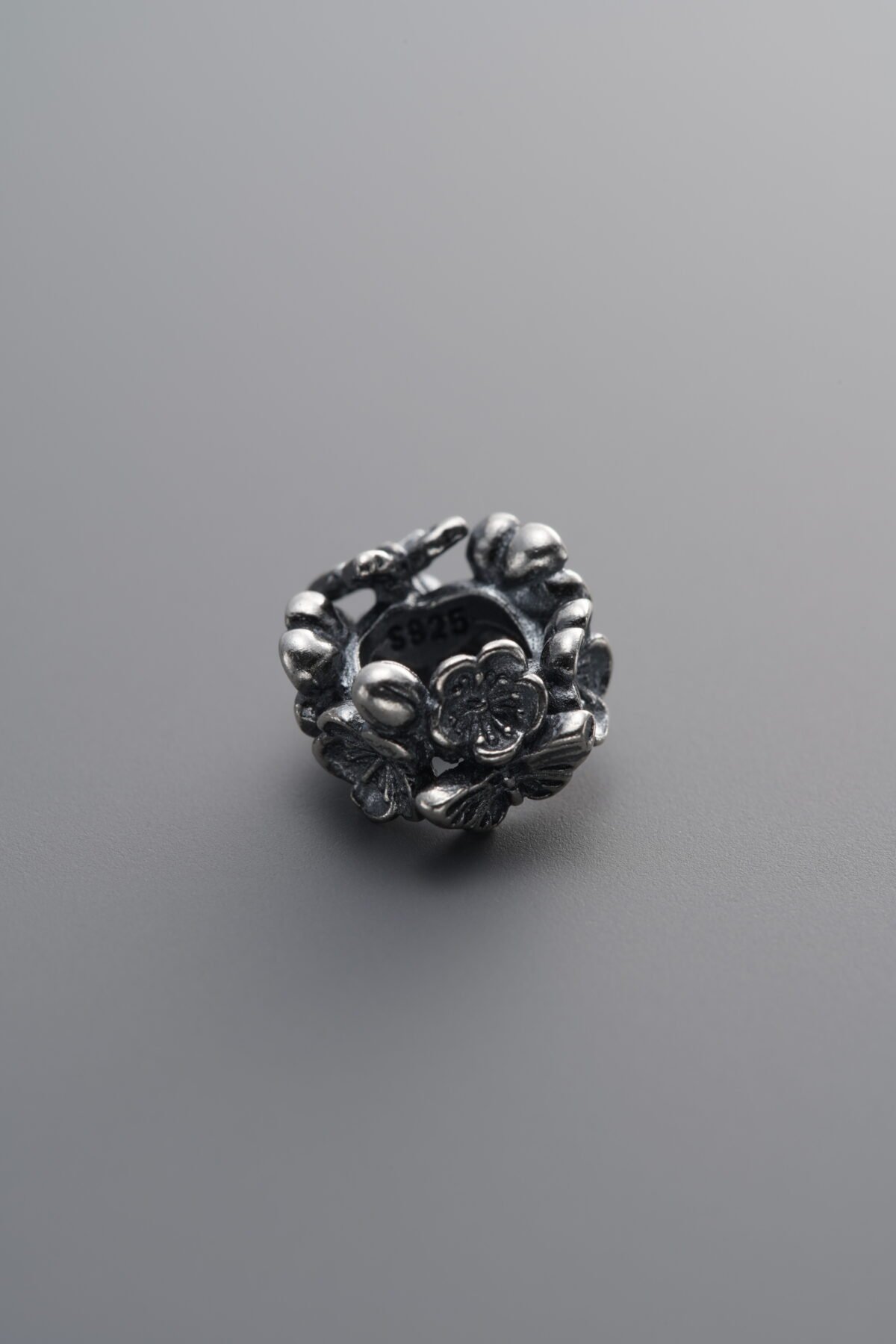 925 Sterling Silver-Antiqued-Cherry Blossom and Butterfly Spacer Bead-9mm - Image 3
