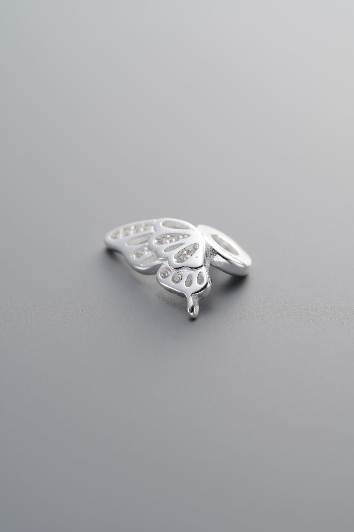 E6-16 (4) 925 Sterling Silver-Bright-Butterfly Wing Connector Charm-13mm - Image 1