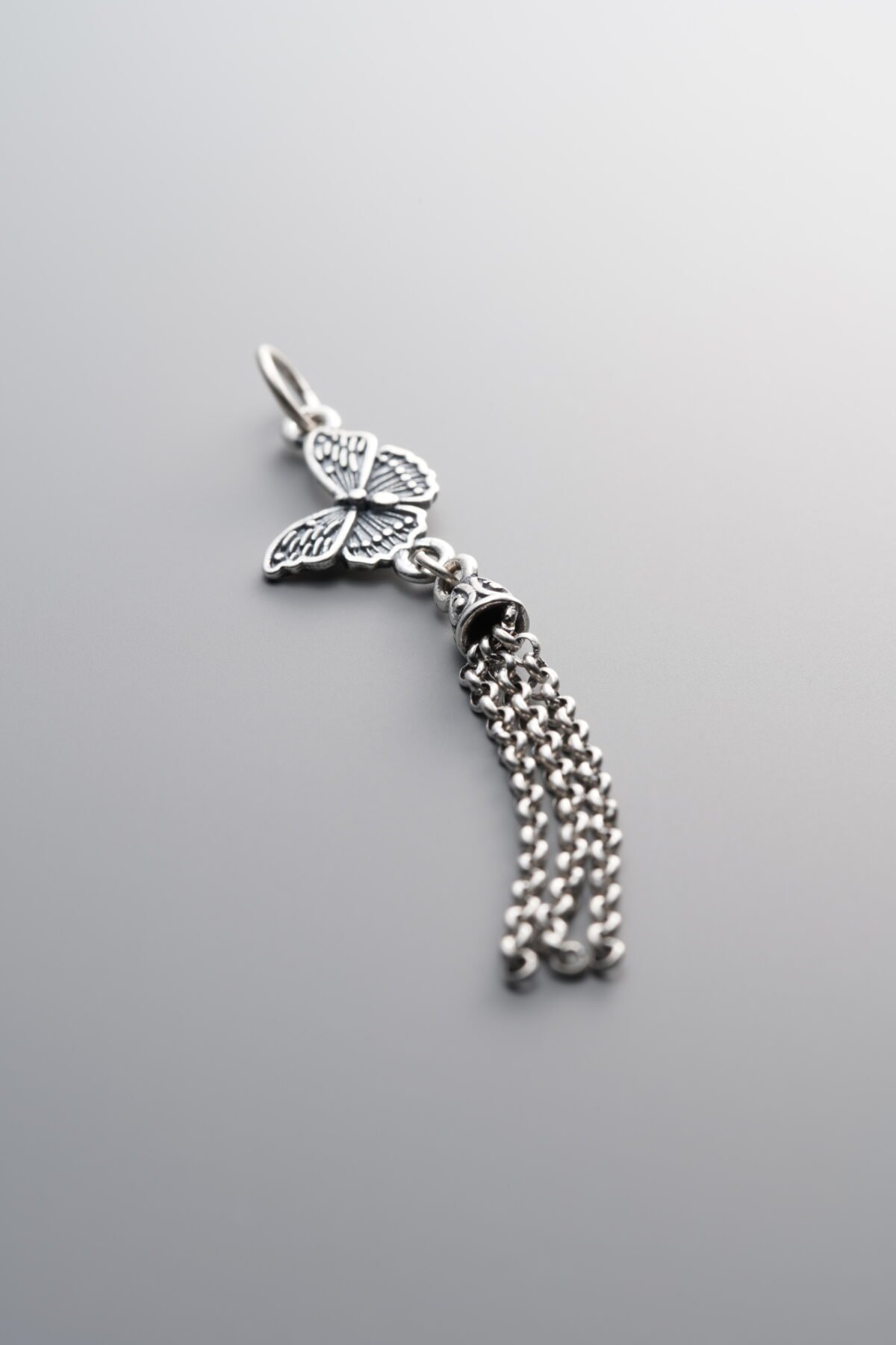 925 Sterling Silver-Antiqued-Butterfly Tassel Pendant-52mm - Image 1