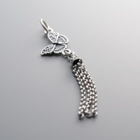 925 Sterling Silver-Antiqued-Butterfly Tassel Pendant-52mm