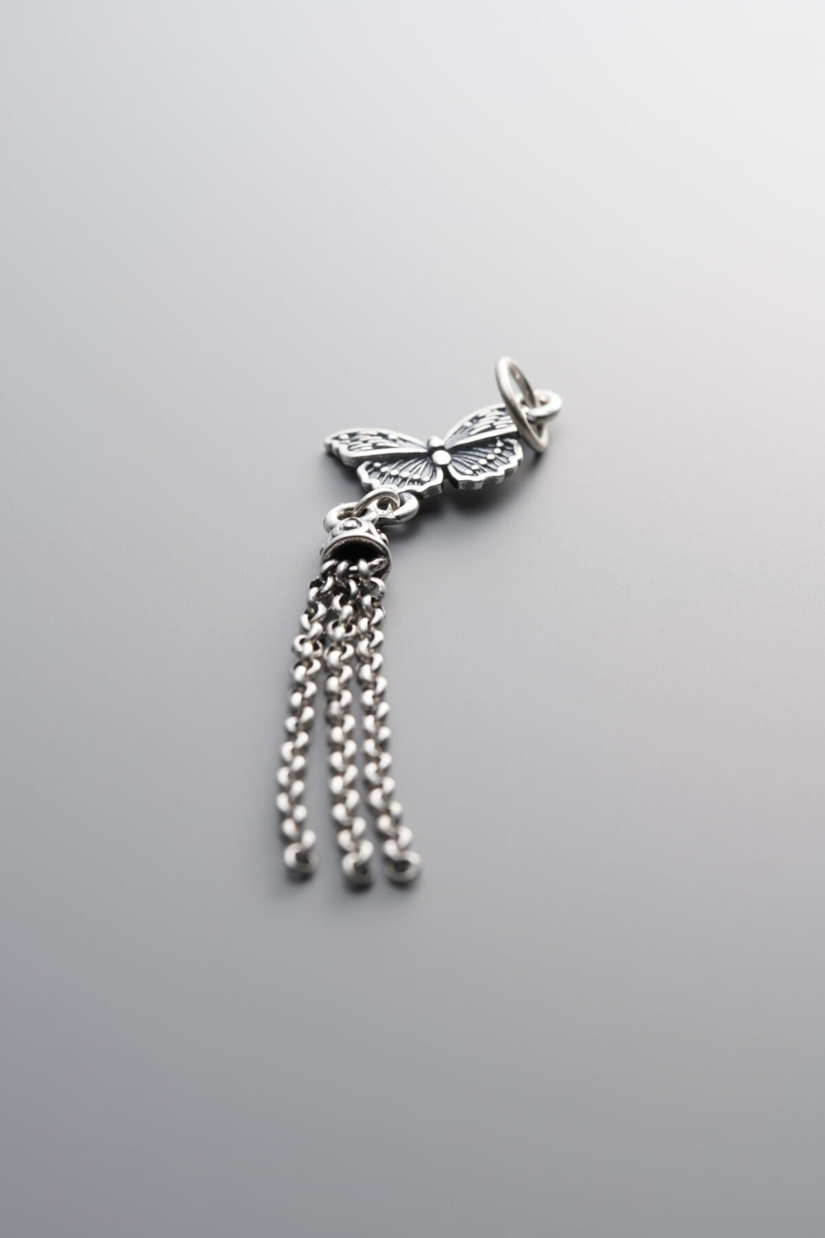 925 Sterling Silver-Antiqued-Butterfly Tassel Pendant-52mm - Image 2