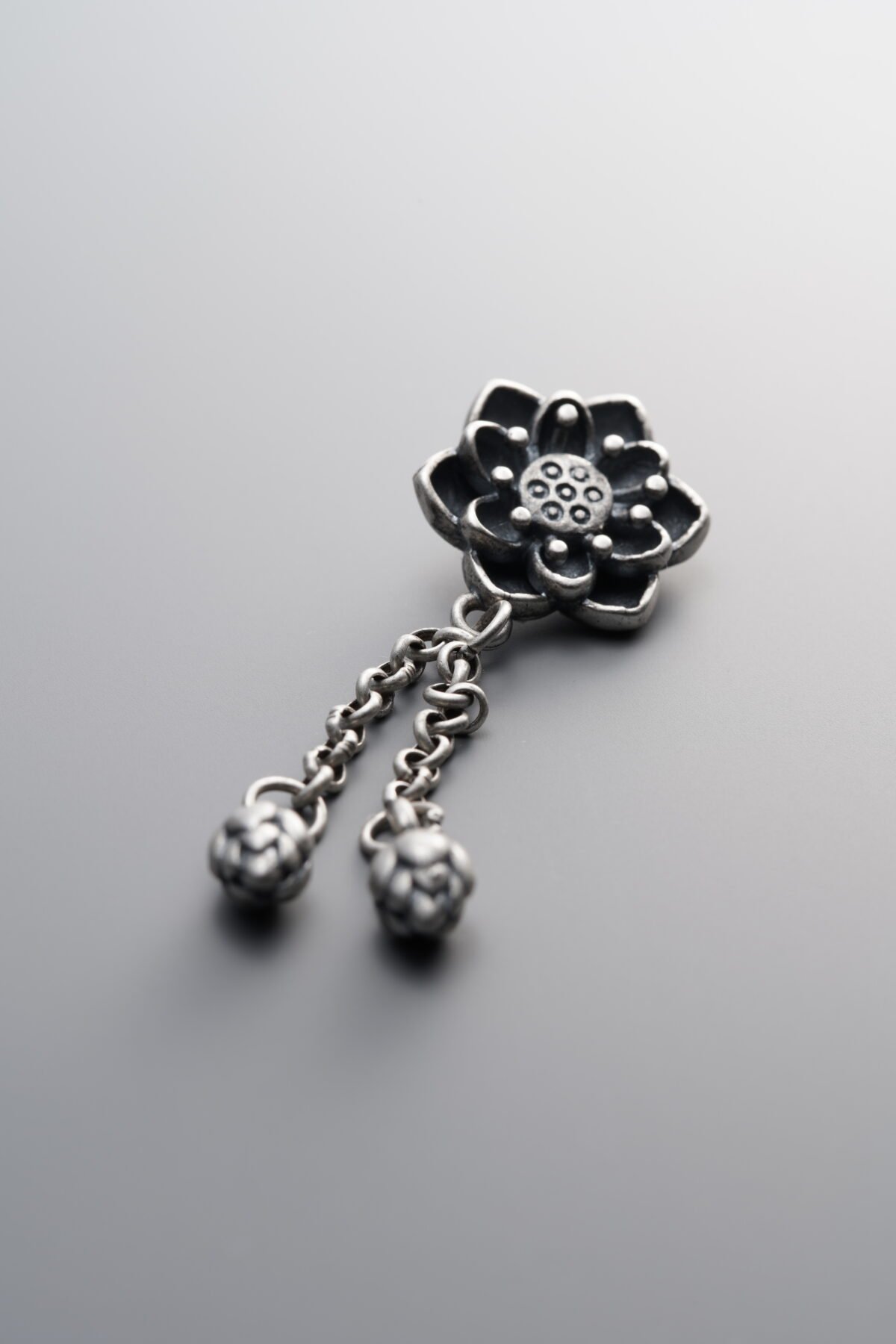 925 Sterling Silver-Antiqued-Lotus Flower Tassel Pendant-50mm - Image 3