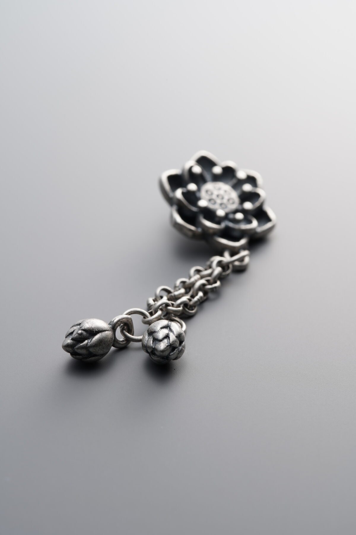 925 Sterling Silver-Antiqued-Lotus Flower Tassel Pendant-50mm - Image 2