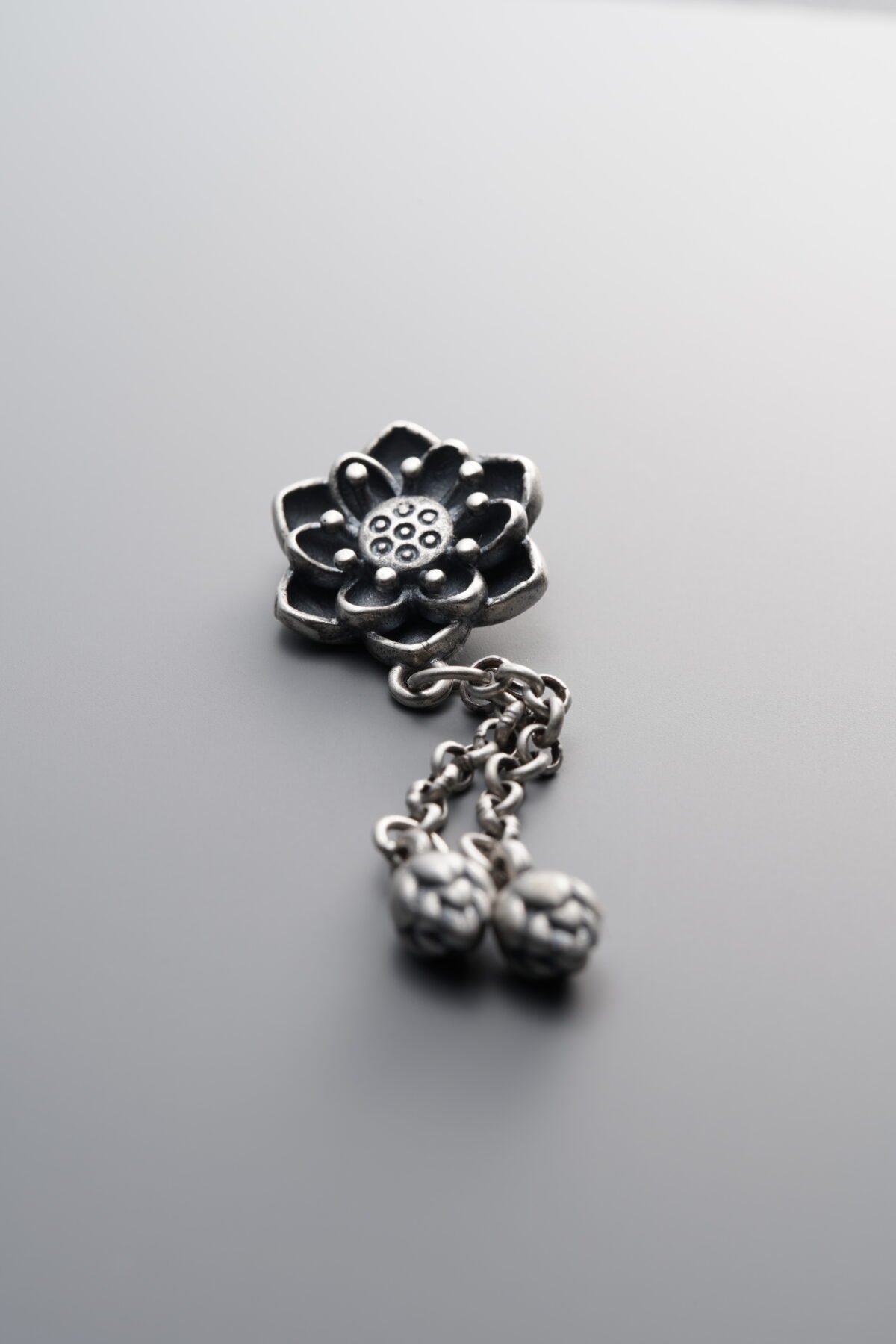 925 Sterling Silver-Antiqued-Lotus Flower Tassel Pendant-50mm - Image 1