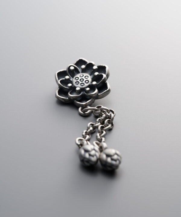 925 Sterling Silver-Antiqued-Lotus Flower Tassel Pendant-50mm