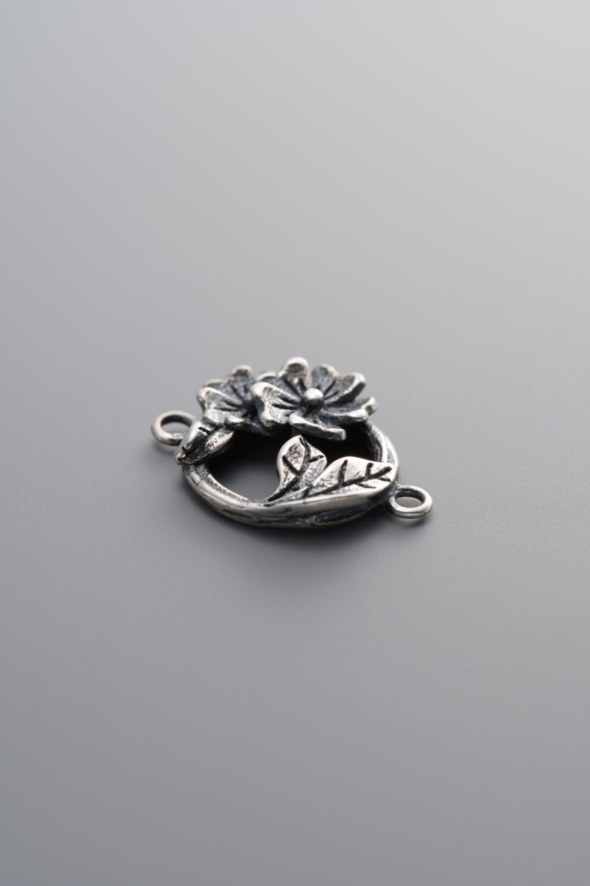 925 Sterling Silver-Antiqued-Flower Double-Eye Connector-14mm - Image 1