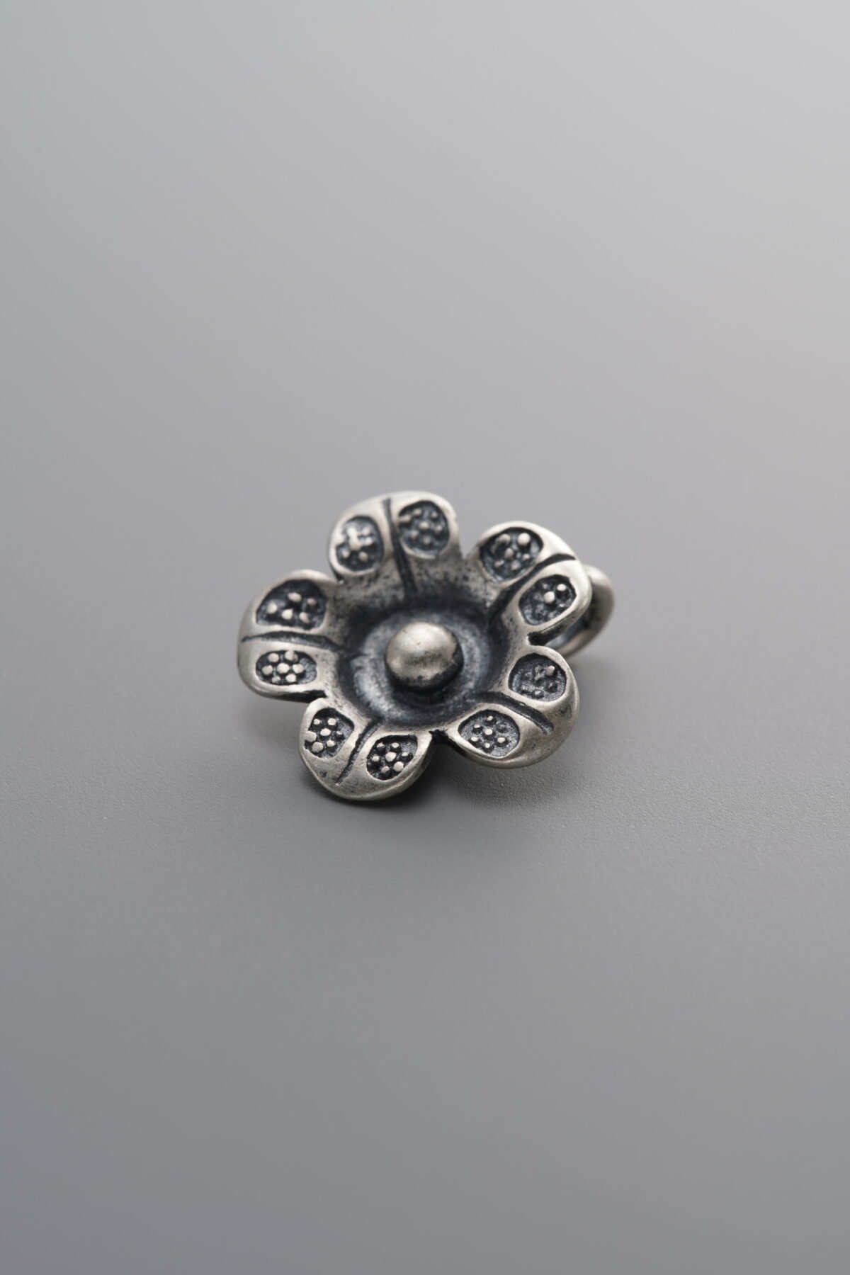 925 Sterling Silver-Antiqued-Flower Pendant-12mm - Image 1